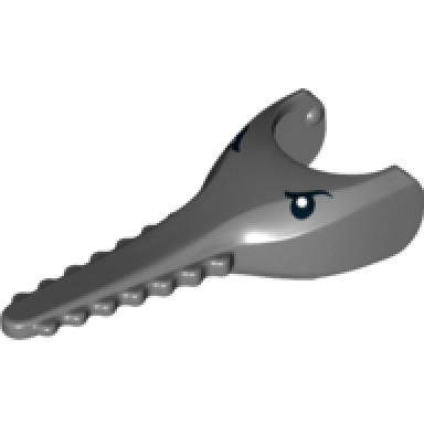 dark bluish gray shark head sawfish with black eyes and white pupils pattern