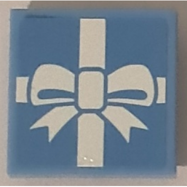 medium blue tile modified 2 x 2 inverted with gift wrap white bow pattern sticker - set 41453