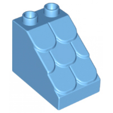 medium blue duplo brick 3 x 2 x 2 slope with shingles profile