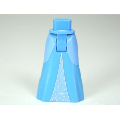 medium blue mini doll hips and skirt full length with bright light blue sides and middle triangle with stars pattern - thick hinge