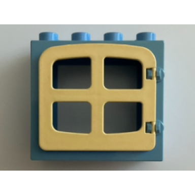 medium blue duplo door window frame 2 x 4 x 3 raised door outline with light yellow door window with 4 panes 2332 4809