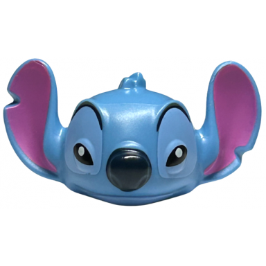 medium blue minifigure head modified alien with big dark pink ears black and bright light blue narrow eyes with eyebrows and dark blue nose pattern stitch