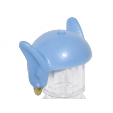 medium blue minifigure headgear head top bald head with long pointed ears and gold earring in right ear pattern