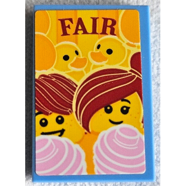 medium blue tile 2 x 3 with dark red fair yellow ducks and minifigures with bright pink cotton candy pattern sticker - set 60216