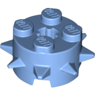medium blue brick round 2 x 2 with spikes and axle hole