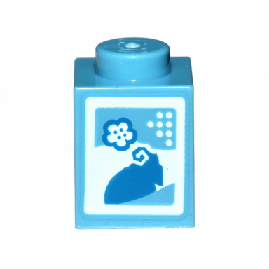 medium blue brick 1 x 1 with blue sw bantha and flower on white background pattern milk carton