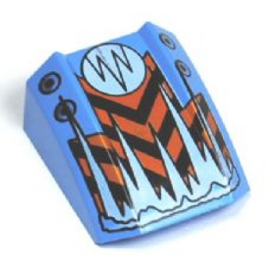 medium blue slope curved 2 x 2 lip with white icicles on black and orange danger chevrons pattern