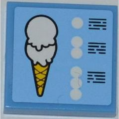 medium blue tile 2 x 2 with ice cream cone and menu pattern sticker - set 3816