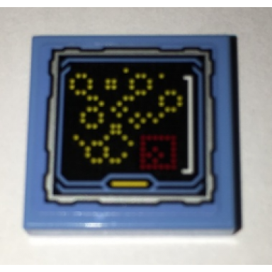 medium blue tile 2 x 2 with batcomputer yellow light display pattern sticker - set 70909