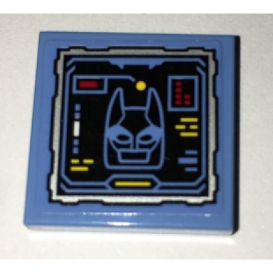 medium blue tile 2 x 2 with batcomputer batsuit cowl display pattern sticker - set 70909