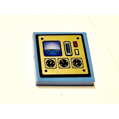 medium blue tile 2 x 2 with gold panel and 3 black gauges pattern sticker - set 70595