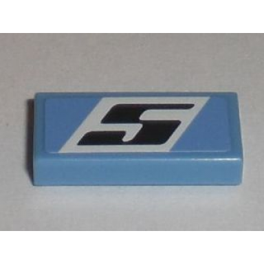 medium blue tile 1 x 2 with slanted black number 5 on white background pattern sticker - set 8193