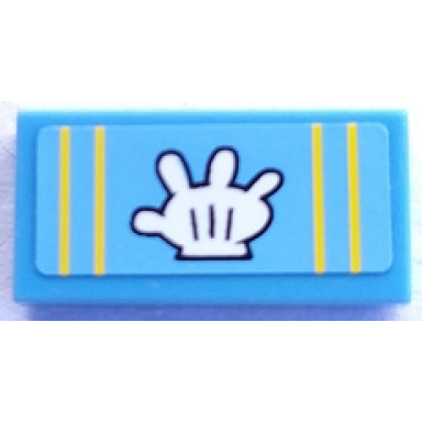medium blue tile 1 x 2 with yellow stripes and white glove pattern sticker - set 3816