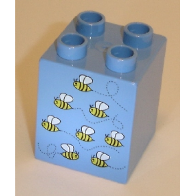 medium blue duplo brick 2 x 2 x 2 with 8 bees pattern