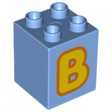medium blue duplo brick 2 x 2 x 2 with letter b yellow pattern