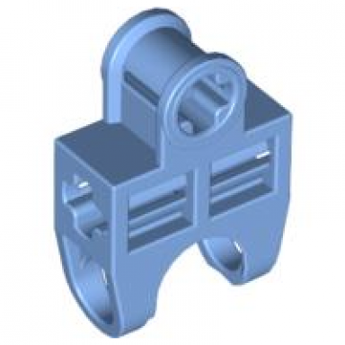 medium blue technic axle connector 2 x 3 with ball joint socket - open sides angled forks with closed axle holes