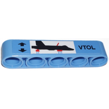 medium blue technic liftarm thick 1 x 5 with black airplane arrows and vtol pattern sticker - set 42066