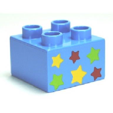 medium blue duplo brick 2 x 2 with 6 stars pattern
