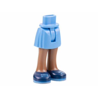 medium blue mini doll hips and skirt with molded medium brown legs and printed dark blue shoes with medium blue laces and soles pattern - thin hinge