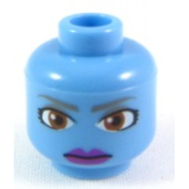 medium blue minifigure head alien with large brown eyes and purple lips pattern sw aayla secura