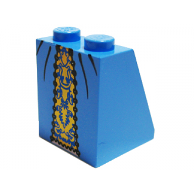 medium blue slope 65 2 x 2 x 2 with bottom tube with minifigure dress skirt robe gold panel pattern