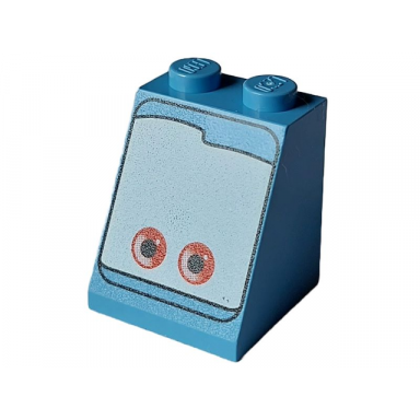 medium blue slope 65 2 x 2 x 2 with bottom tube with red eyes on white background pattern
