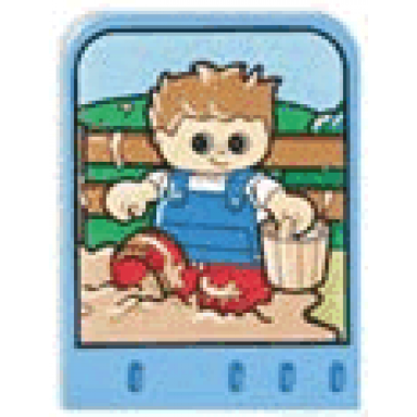 medium blue story builder farmyard fun card with boy in mud carrying bucket of water pattern