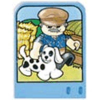 story builder farmyard fun card with farmer and dog pattern