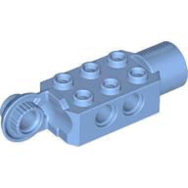 medium blue technic brick modified 2 x 3 with pin holes rotation joint ball half vertical and rotation joint socket