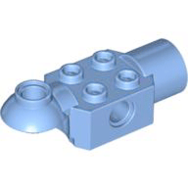 medium blue technic brick modified 2 x 2 with pin hole rotation joint ball half horizontal and rotation joint socket