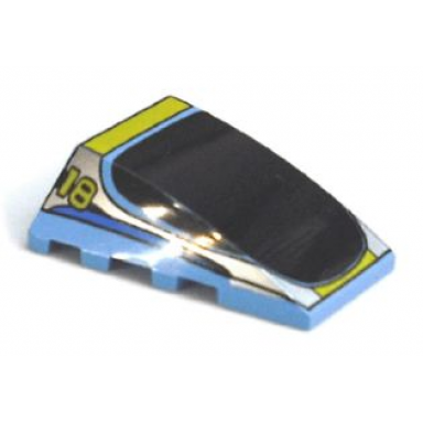 medium blue wedge 4 x 4 triple curved no studs with black window yellow 18 pattern