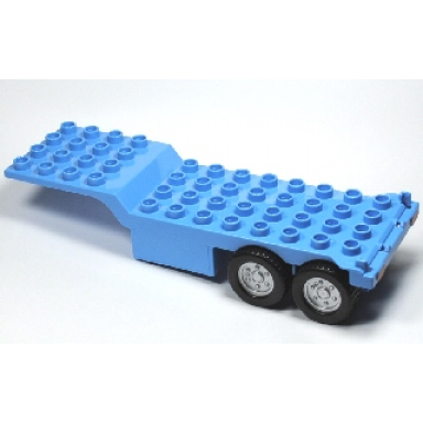 medium blue duplo trailer four rear wheels elevated front end 4 x 12 studs with gate hinge