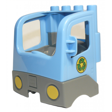 medium blue duplo cabin truck semi-tractor cab with dark bluish gray base and recycling arrows pattern