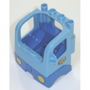 medium blue duplo cabin truck semi-tractor cab with blue base and box and arrows and globe pattern