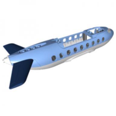 medium blue duplo airplane large fuselage with very light bluish gray lower section dark bluish gray inner base and dark blue horizontal tail