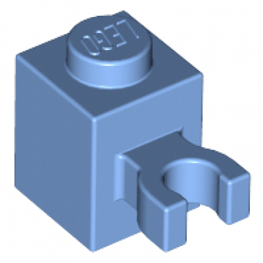 medium blue brick modified 1 x 1 with u clip vertical grip - solid stud