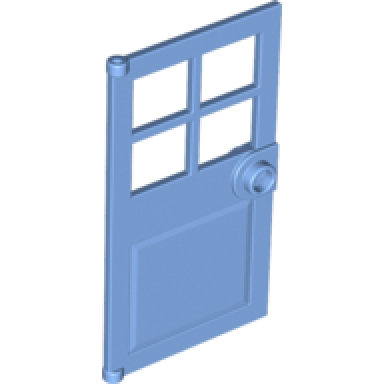 medium blue door 1 x 4 x 6 with 4 panes and stud handle
