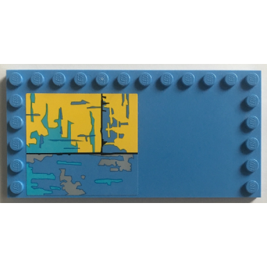 medium blue tile modified 6 x 12 with studs on edges with worn yellow and blue panel pattern sticker - set 75157