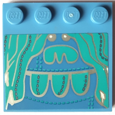 medium blue tile modified 4 x 4 with studs on edge with troll head with medium azure hair nose mouth and stitching pattern sticker - set 41254