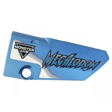 medium blue technic panel fairing 4 small smooth long side b with logo monster jam and megalodon pattern sticker - set 42134
