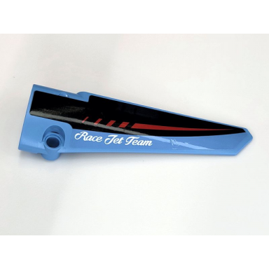 medium blue technic panel fairing 6 long smooth side b with black and dark red stripes and white race jet team pattern sticker - set 42066