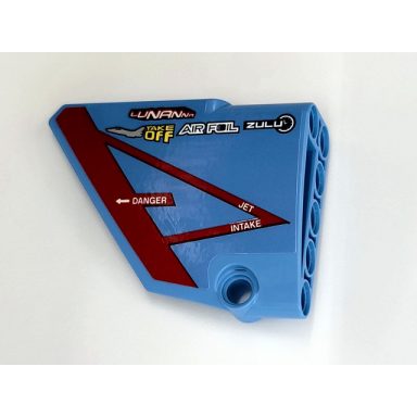 medium blue technic panel fairing 13 large short smooth side a with dark red triangle and white danger jet intake with logos pattern sticker - set 42066