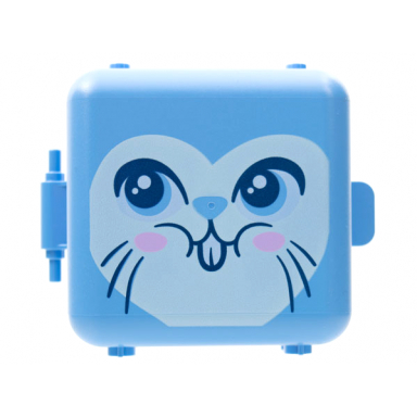 medium blue container box 3 x 8 x 6 2 3 half front with bunny rabbit face pattern