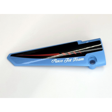 medium blue technic panel fairing 5 long smooth side a with black and dark red stripes and white race jet team pattern sticker - set 42066