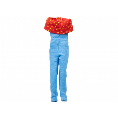 medium blue scala clothes female jumpsuit with red top with yellow dots pattern