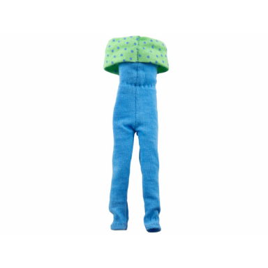 medium blue scala clothes female jumpsuit with medium green top with blue dots pattern
