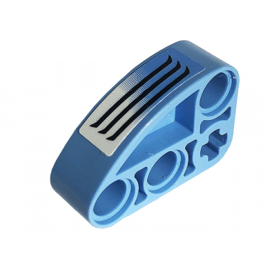 medium blue technic liftarm modified l-shape quarter ellipse thick 2 x 3 with air vent on medium blue and white background pattern model left side sticker - set 42134