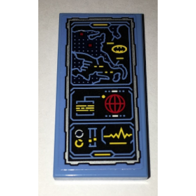 medium blue tile 2 x 4 with batcomputer map and gps pattern sticker - set 70909