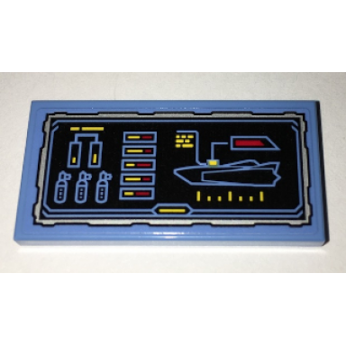 medium blue tile 2 x 4 with batcomputer riptide status pattern sticker - set 70909