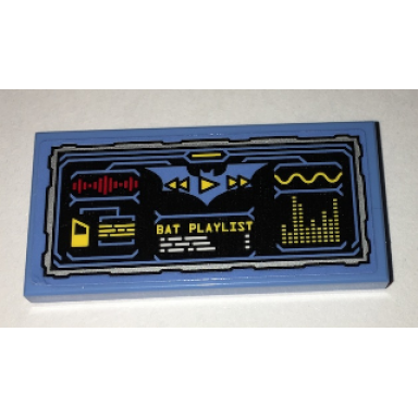 medium blue tile 2 x 4 with batcomputer bat playlist status pattern sticker - set 70909